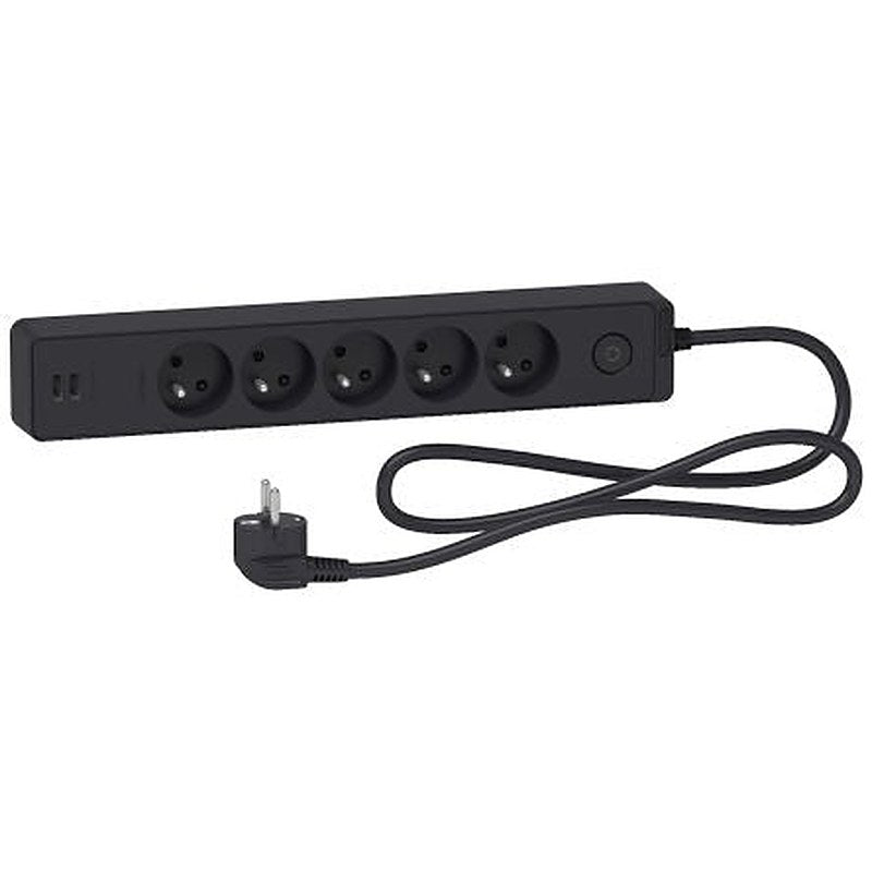 Schneider Electric French 2P 5 Gang Trailing Socket, 1.5m Cable, 16A, 250V
