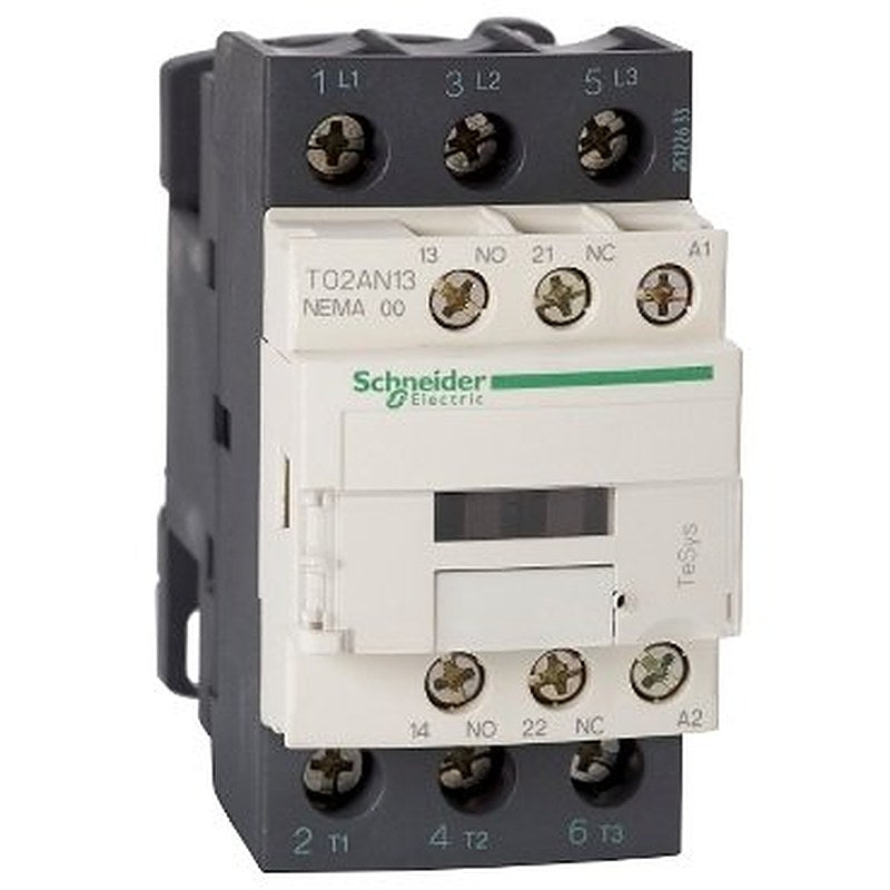 NEMA Contactor, TeSys N, nonreversing, Size 00, 9A, 2HP at 460VAC, 3 pole, 3 phase, 24VAC 50/60Hz coil, open (NEMA Contactor TeSys N) is a Schneider Electric product. Designed for reliable performance and long service life. Available across Iraq — contact us for pricing and delivery options.