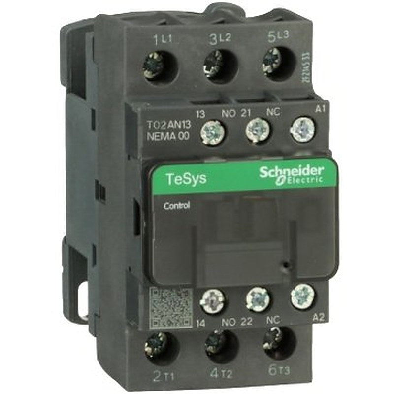 Contactor, Tesys N Contactors, nonreversing, 3P, 3phase, 9A, 2HP at 460VAC, NEMA size 00, 120VAC 50/60Hz coil, open (Contactor Tesys N Contactors) is a Schneider Electric product. Designed for reliable performance and long service life. Available across Iraq — contact us for pricing and delivery options.