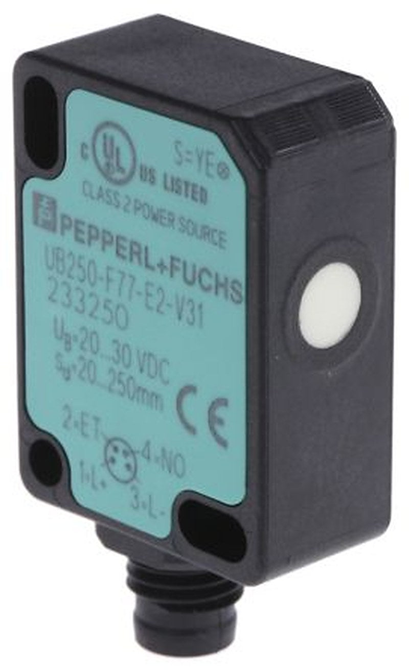 Pepperl + Fuchs UB250-F77-E2-V31 Block Ultrasonic Proximity Sensor UB250, M8 x 1 250 mm 200mA PNP 3V 30 V dc