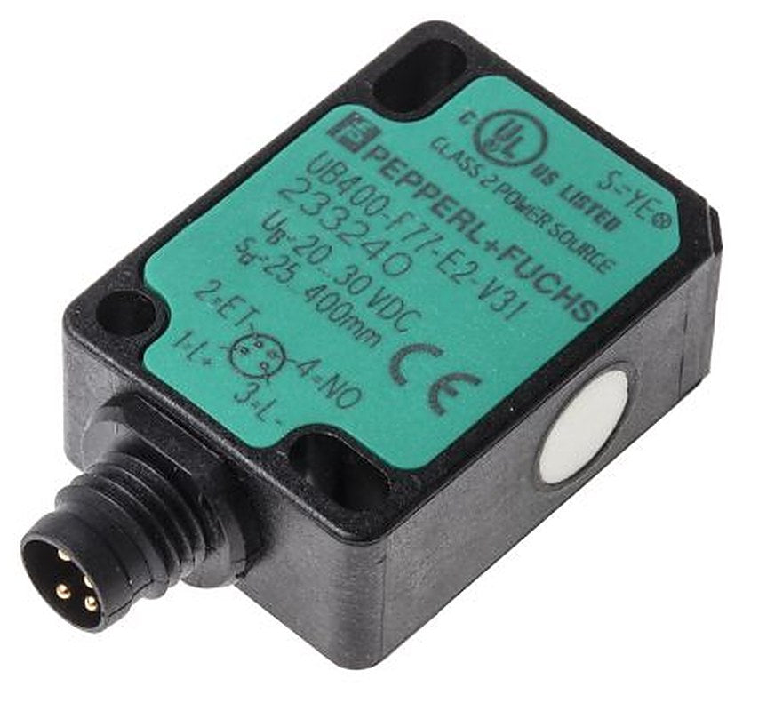 Pepperl + Fuchs UB400-F77-E2-V31 Block Ultrasonic Proximity Sensor UB400, M8 x 1 400 mm 200mA PNP 30V 30 V dc