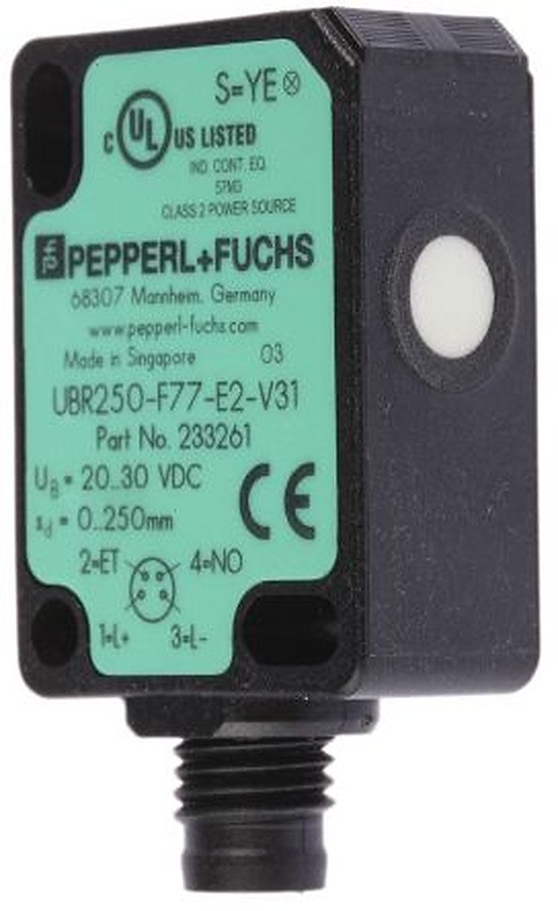 Pepperl + Fuchs UBR250-F77-E2-V31 Block Ultrasonic Proximity Sensor, M8 x 1 250 mm 200mA PNP 30V 30 V dc