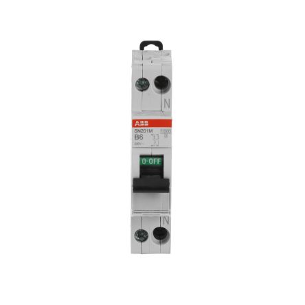 ABB SN201 Miniature Circuit Breaker, 1-Pole, 6A, Type B, 400V ac AC, 10 kA Breaking Capacity
