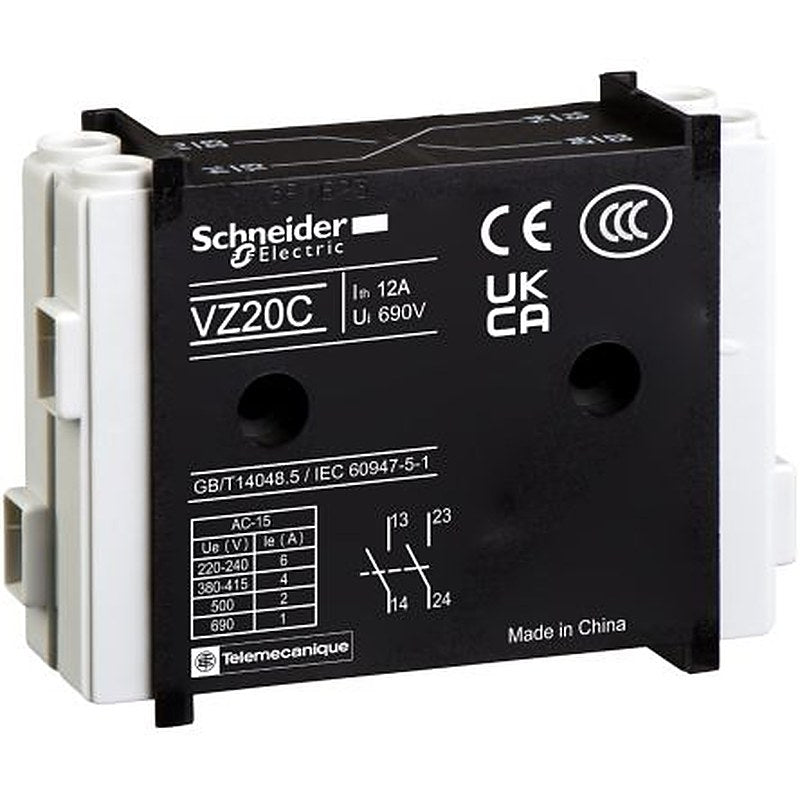 Schneider Electric Auxiliary Contact, 2 Contact, 2 NO, TeSys VARIO, 12 A, 690V, VZ20