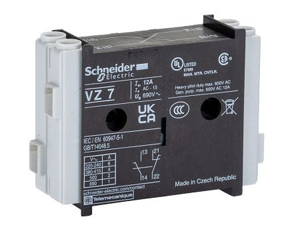 Schneider Electric Auxiliary Contact, 2 Contact, 1 NO/1 NC, TeSys, 12 A, 690V, VZ7