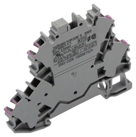 WAGO 2002-2208 Feed Through Terminal Block Grey, 2.5mm², 2-Level, Cage Clamp, IECEx/ATEX