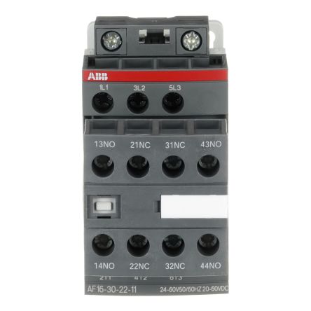 ABB AF16-30-22-11 Contactor, 20V dc, 60 V dc Coil, 3-Pole, 4 A, 9 kW, 5 NO/2 NC, 6kV