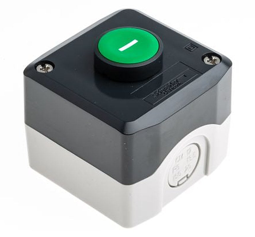 Schneider Electric Spring Return Enclosed Push Button - SPST, Polycarbonate, 1 Cutouts, Green, I, IP69K, IP67, IP66