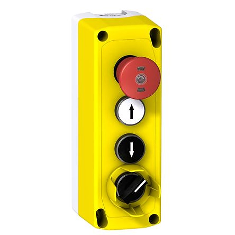 Schneider Electric Slow Break Push Button Control Station, Polycarbonate, 4 Cutouts, Red, White, Black
