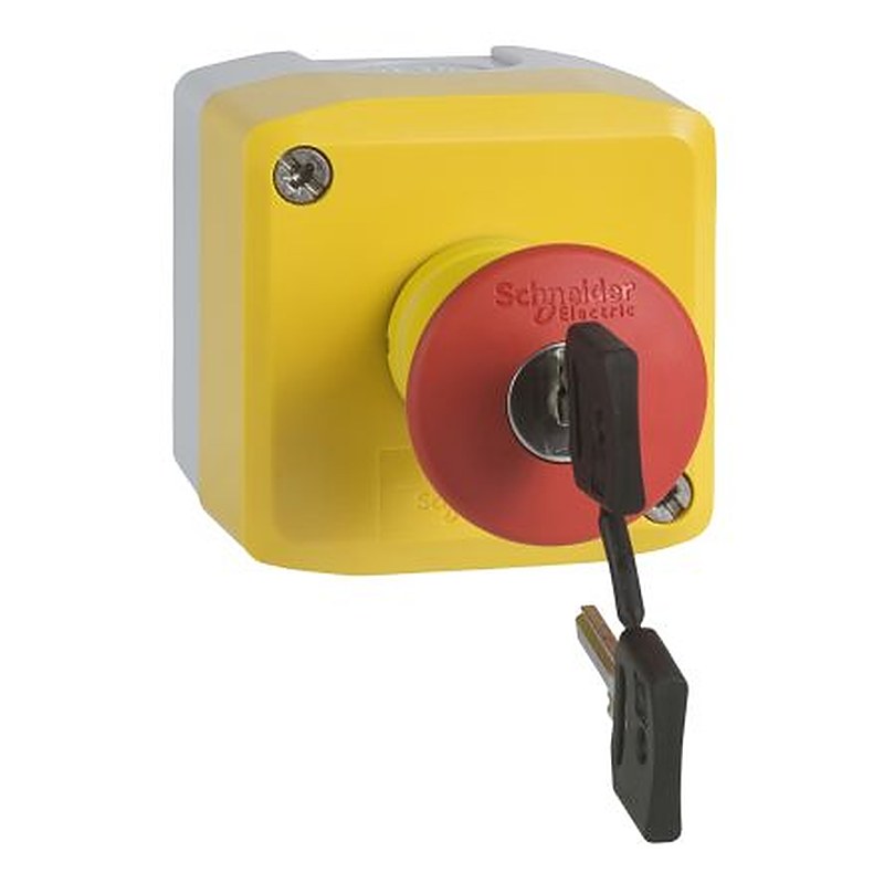 Schneider Electric Harmony Series Key Release Emergency Stop Push Button, Surface Mount, 22 mm Cutout, 2 NC, IP69, IP66,