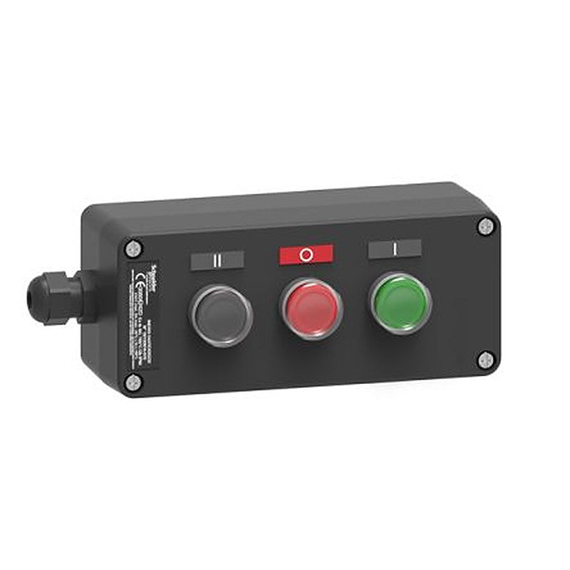 Schneider Electric Control Station Switch - 2 NO/1 NC, Die Cast Aluminium, 1 Cutouts, Green, Red, Black, IP67, IP65