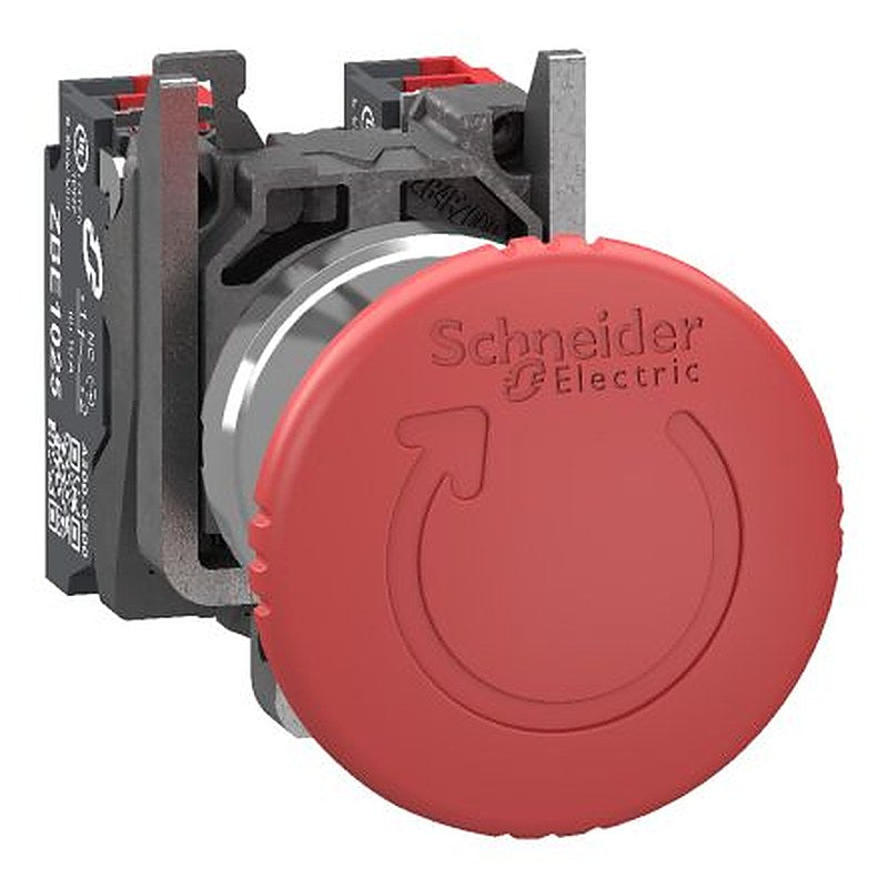 Schneider Electric XB4BS Series Push Button Emergency Stop Push Button, Hole Fixing, 22.5 mm Cutout, IP66, IP67, IP69