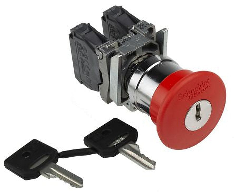 Schneider Electric Harmony XB4 Series Key Release Emergency Stop Push Button, Panel Mount, 22 mm Cutout, SPDT, IP66,