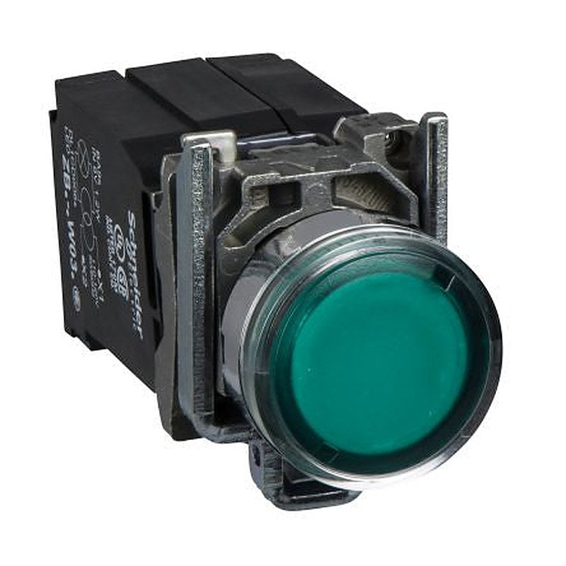 Schneider Electric Harmony Series Illuminated Push Button Switch, Spring Return, Panel, 22 mm Cutout, SPDT, Green LED