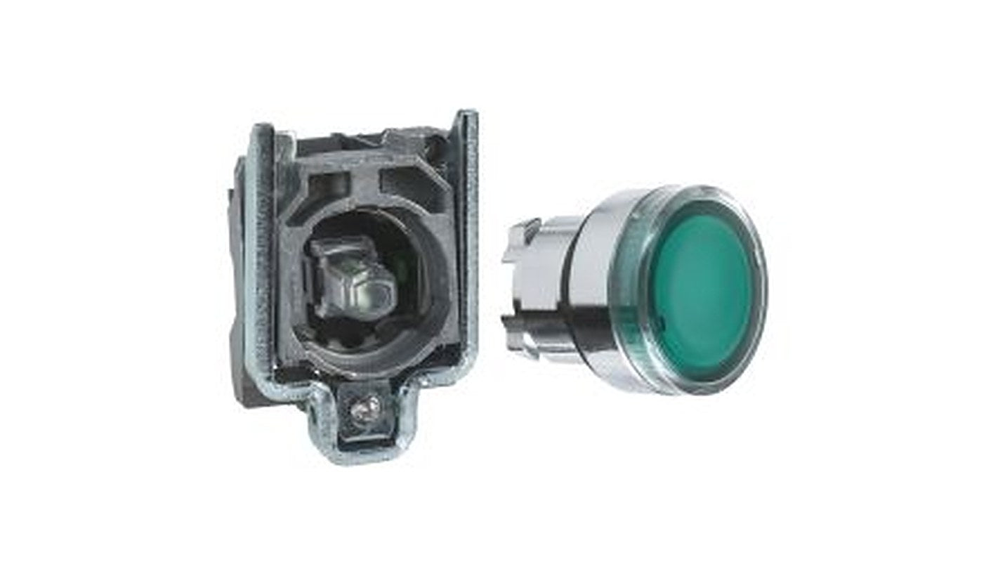 Schneider Electric Harmony XB4 Series Illuminated Push Button Switch, Slow Break, Panel, 22.5 mm Cutout, 1 NO, Green