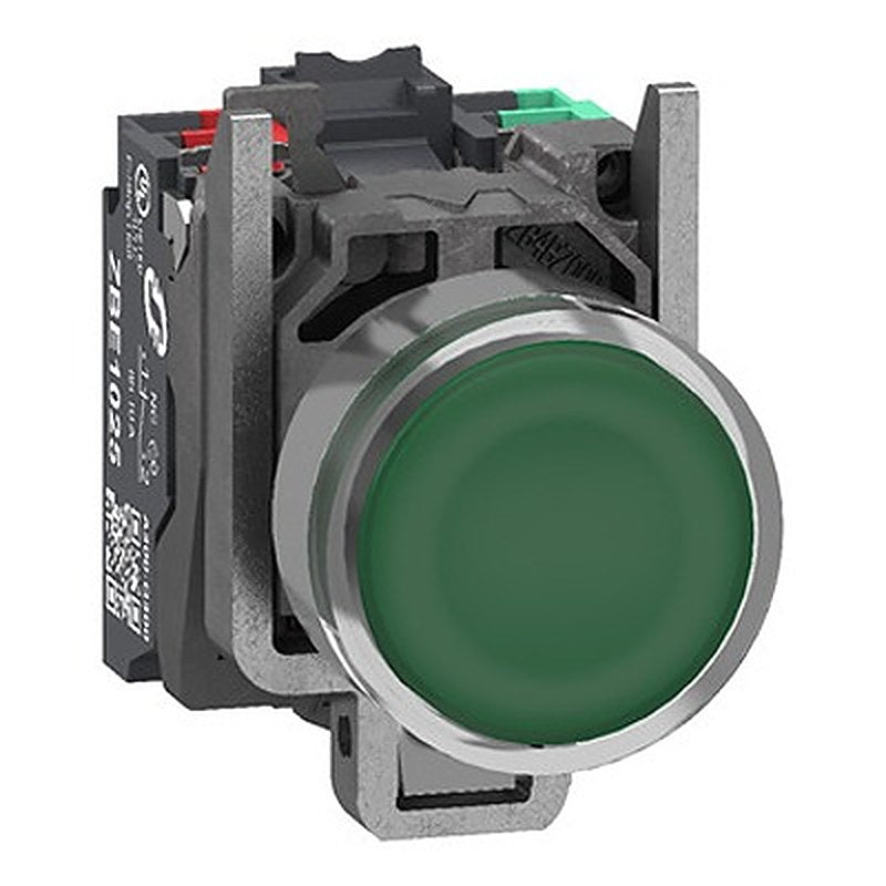 Schneider Electric Harmony XB4 Series Illuminated Illuminated Push Button, Panel Mount, 22.5 Cutout Green, 1 NO/1 NC,