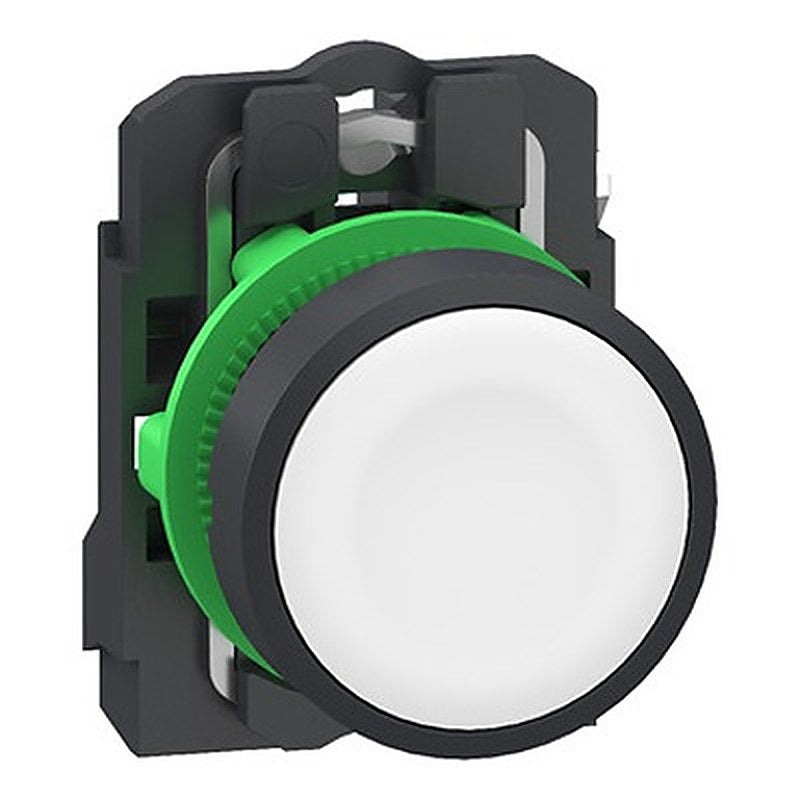 Schneider Electric Harmony XB5 Series Pushbutton, Panel Mount, 22.5 mm Cutout White, 1 NO, IP66, IP67, IP69, IP69K