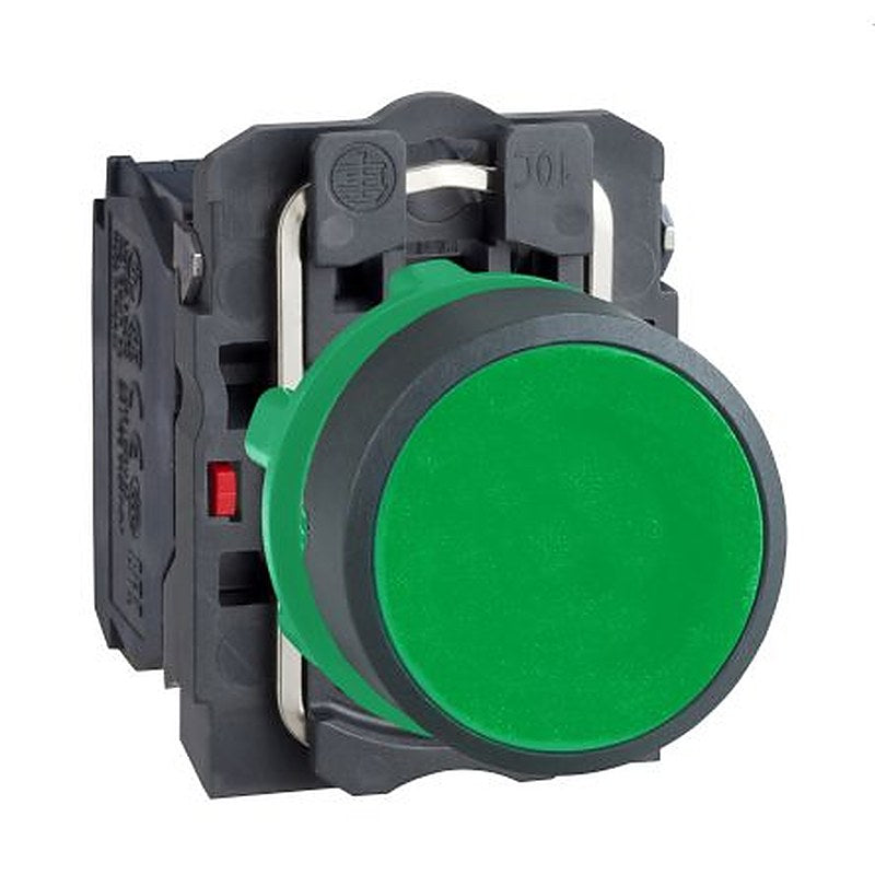 Schneider Electric Harmony Series Push Button Switch, Spring Return, Panel, 22 mm Cutout, SPDT, Green LED