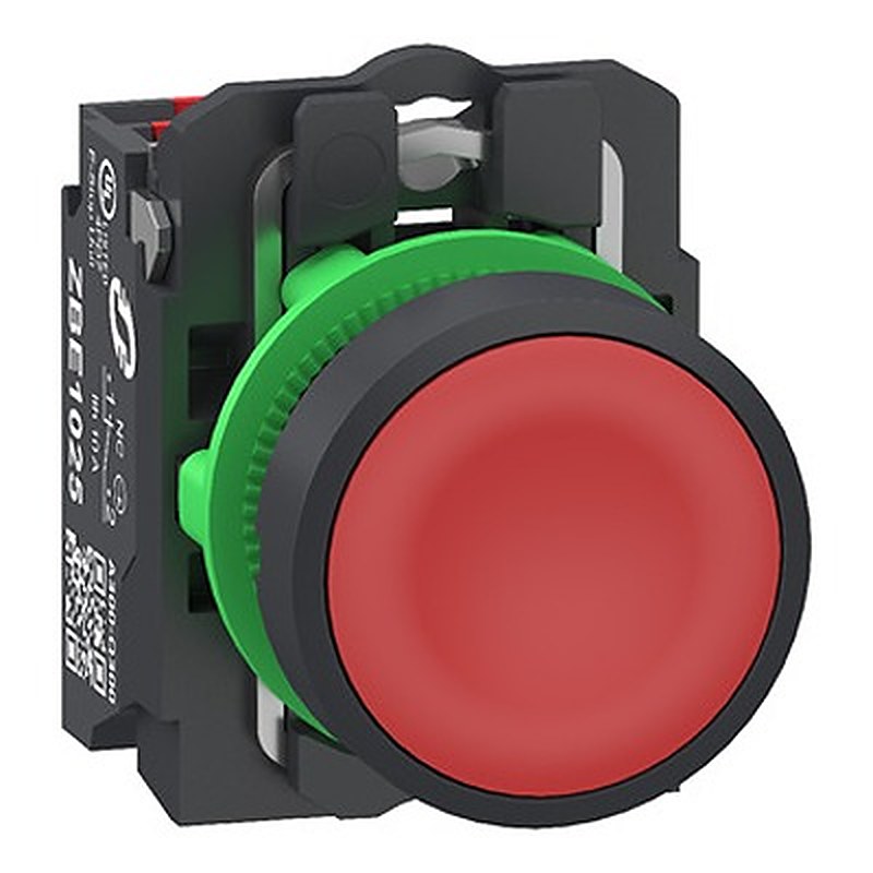 Schneider Electric Harmony XB5 Series Pushbutton, Panel Mount, 22.5 mm Cutout Red, 1 NC, IP66, IP67, IP69, IP69K