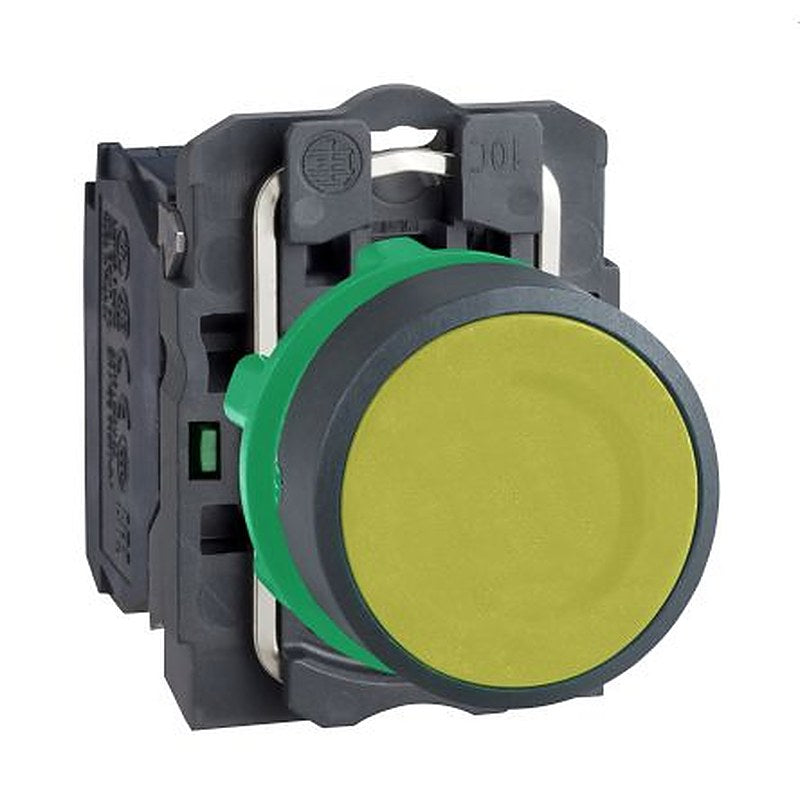 Schneider Electric Harmony Series Push Button Switch, Spring Return, Panel, 22 mm Cutout, SPST, Yellow LED
