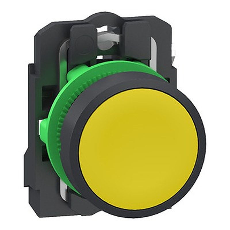 Schneider Electric Harmony XB5 Series Pushbutton, Panel Mount, 22.5 mm Cutout Yellow, 1 NO, IP66, IP67, IP69, IP69K
