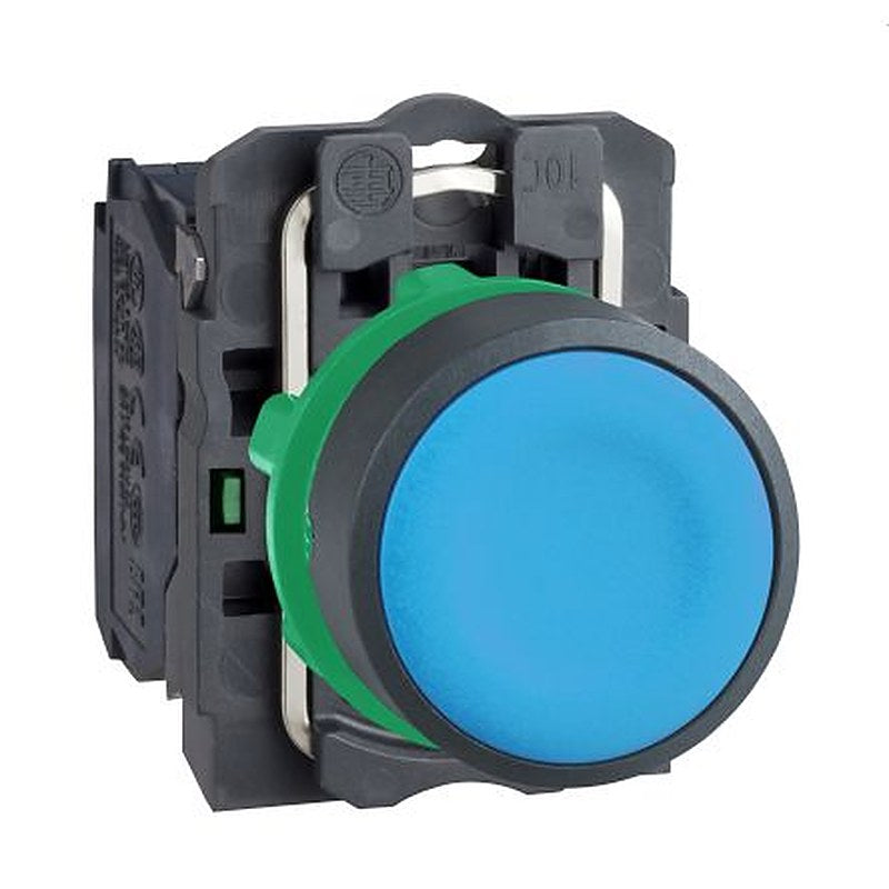 Schneider Electric Harmony Series Push Button Switch, Spring Return, Panel, 22 mm Cutout, SPST, Blue LED
