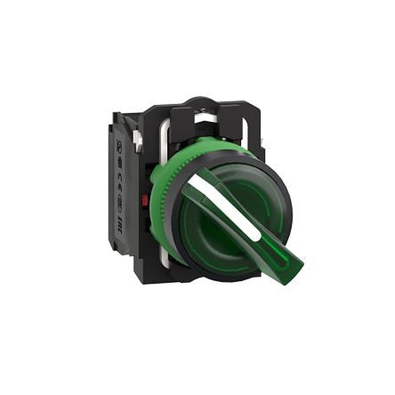 Schneider Electric Stay Put, Green Standard Handle Selector Switch - 22 mm Cutout Diameter Illuminated 2 Positions