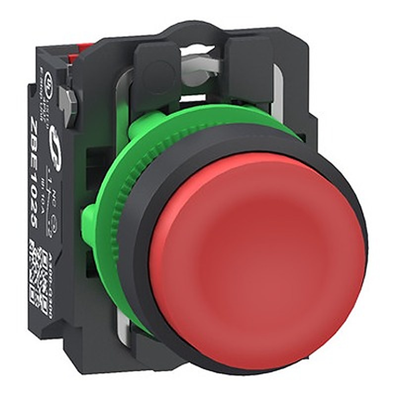 Schneider Electric Harmony XB5 Series Pushbutton, Panel Mount, 22.5 mm Cutout Red, 1 NC, IP66, IP67, IP69, IP69K