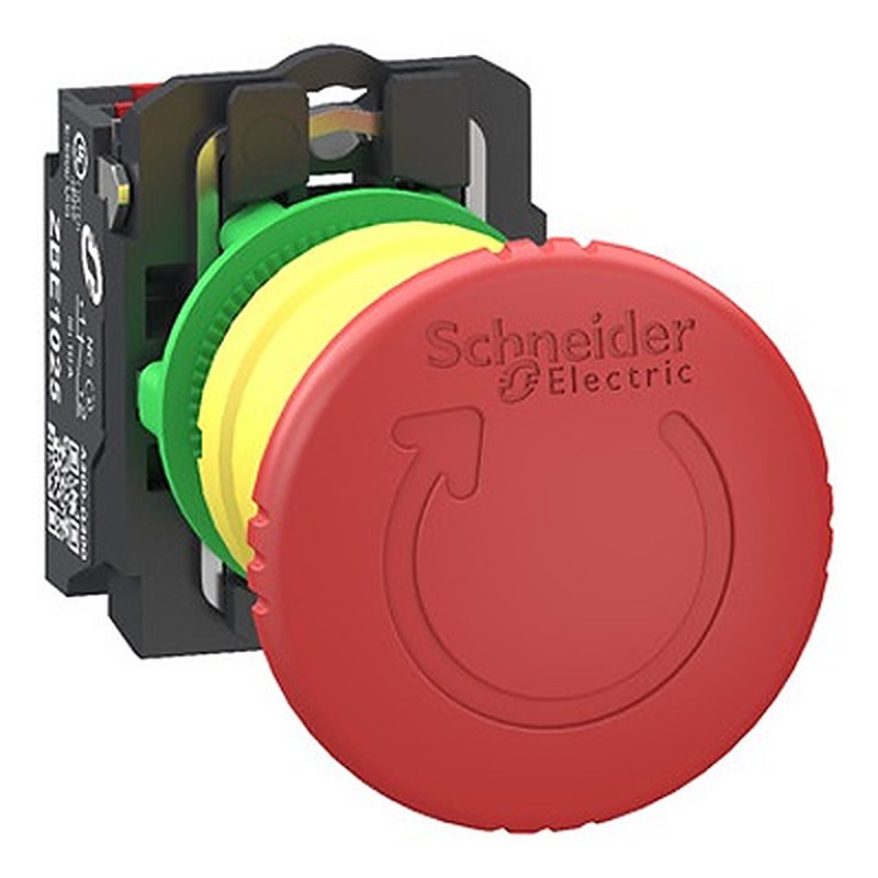 Schneider Electric Harmony XB5 Series Trigger Action Emergency Stop Push Button, Panel Mount, 22.5 Cutout, 1 NC, IP66,