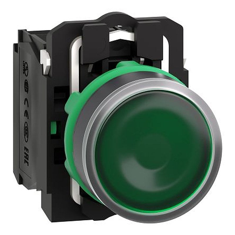 Schneider Electric Harmony XB5 Series Illuminated Push Button Switch, NO, Panel, 22.5 mm Cutout, SPST, Green LED, IP66,