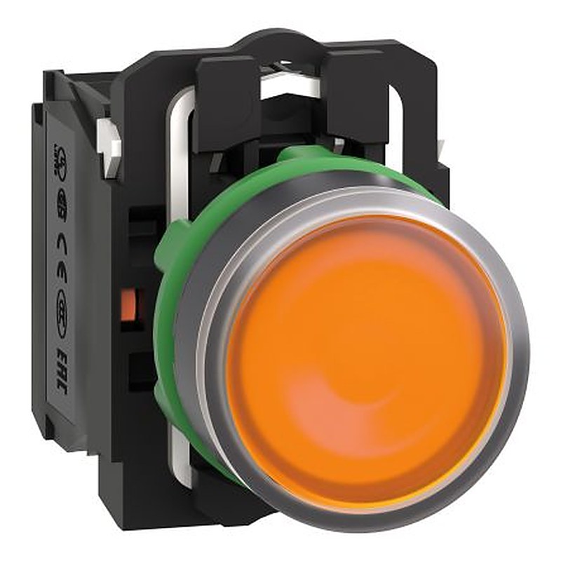 Schneider Electric Harmony XB5 Series Illuminated Push Button Switch, Spring Return, Panel, 22 mm Cutout, SPDT, Orange