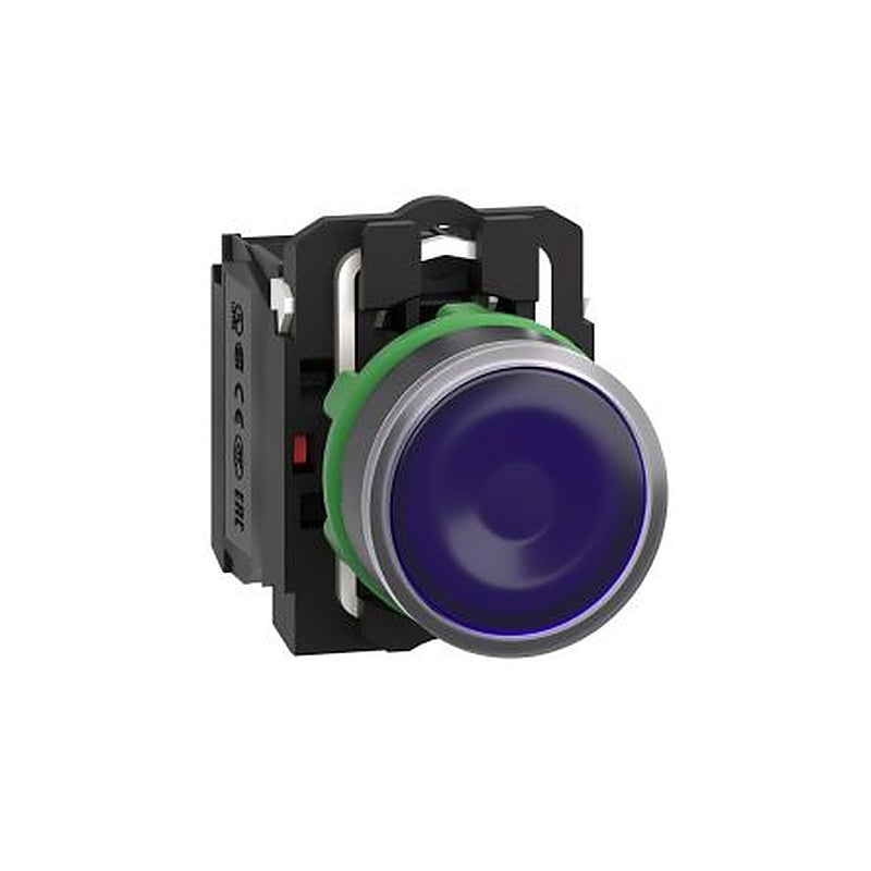 Schneider Electric Harmony XB5 Series Illuminated Push Button Switch, Spring Return, Panel, 22 mm Cutout, SPDT, Blue LED