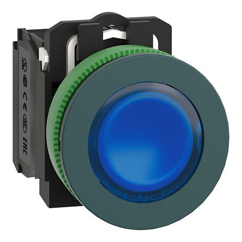 Schneider Electric XB5 Series Illuminated Push Button Switch, Spring Return, Panel, 30 mm Cutout, SPDT, Blue LED, 24 V