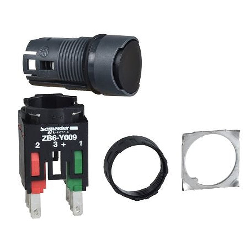 Schneider Electric Harmony Series Push Button Switch, Spring Return, Panel, 16 mm Cutout, 1 NO/1 NC, Black LED, IP65