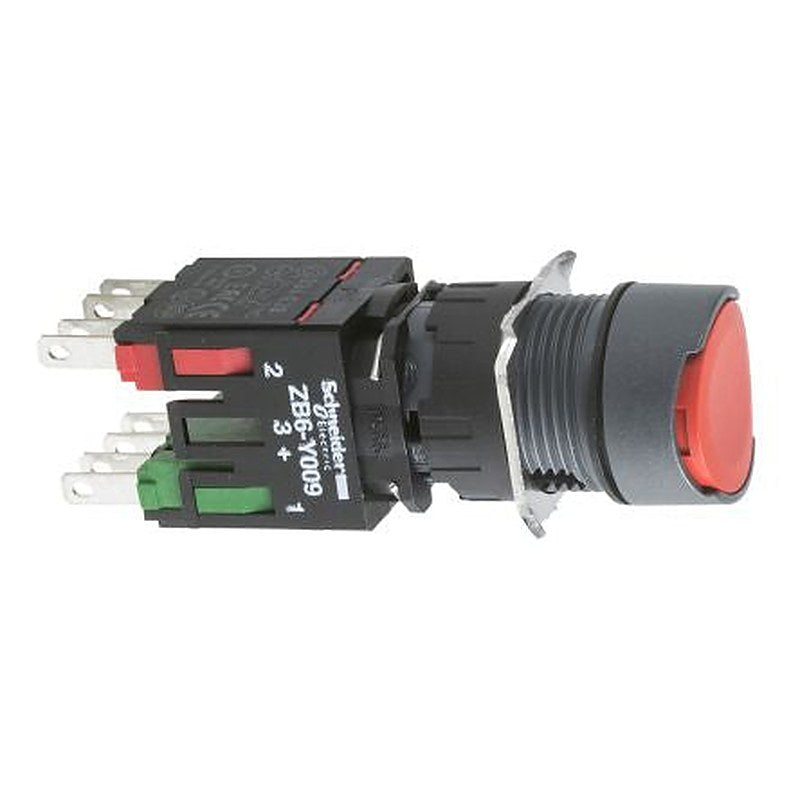 Schneider Electric Harmony Series Push Button Switch, Spring Return, Panel, 16 mm Cutout, SPST, Red LED, IP65