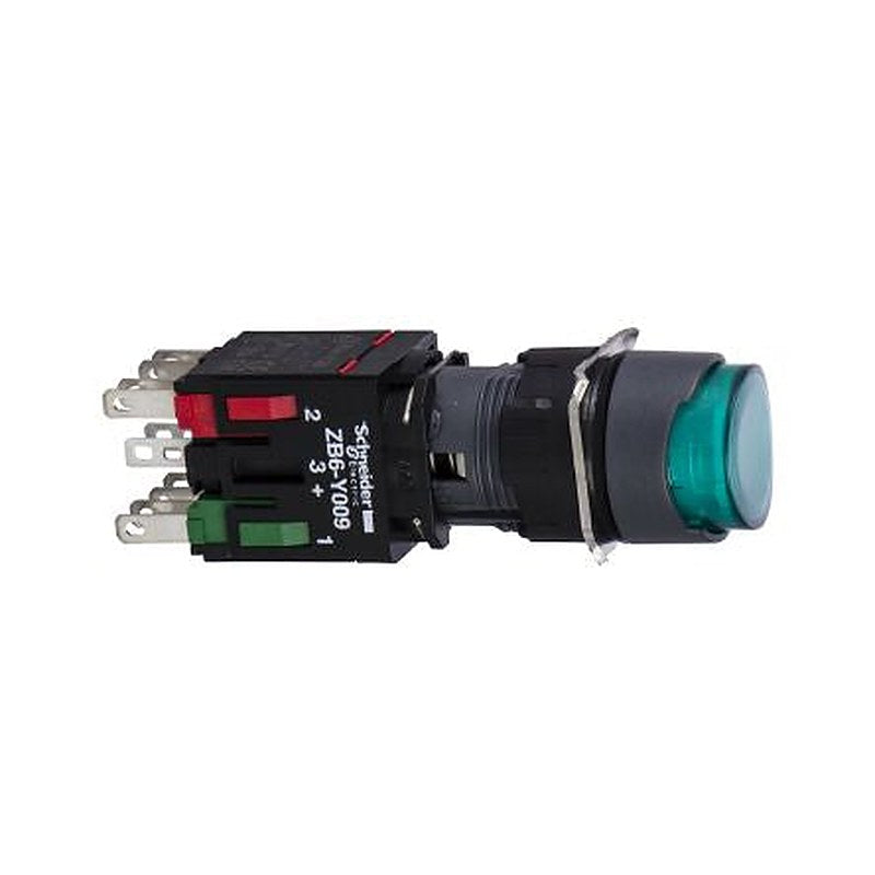 Schneider Electric Harmony Series Illuminated Push Button Switch, Spring Return, Panel, 16 mm Cutout, 1 NO/1 NC, Green