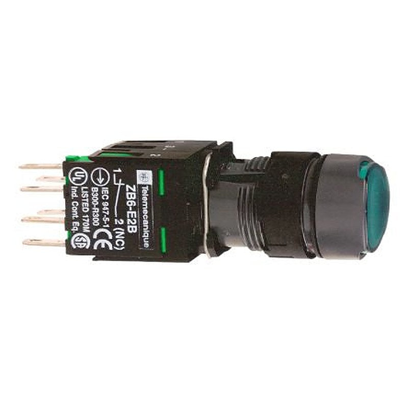 Schneider Electric Harmony Series Illuminated Push Button Switch, Latching, Panel, 16 mm Cutout, SPST, Green LED, IP65