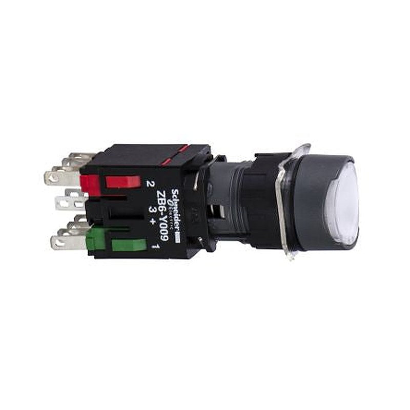 Schneider Electric Harmony XB6 Series Illuminated Push Button Switch, Slide, Panel Mount, 16 mm Cutout, SPDT, White LED,