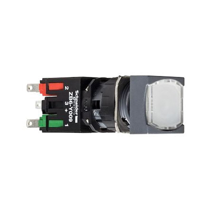 Schneider Electric Harmony Series Illuminated Push Button Switch, Latching, Panel, 16 mm Cutout, 1 NO/1 NC, White LED,