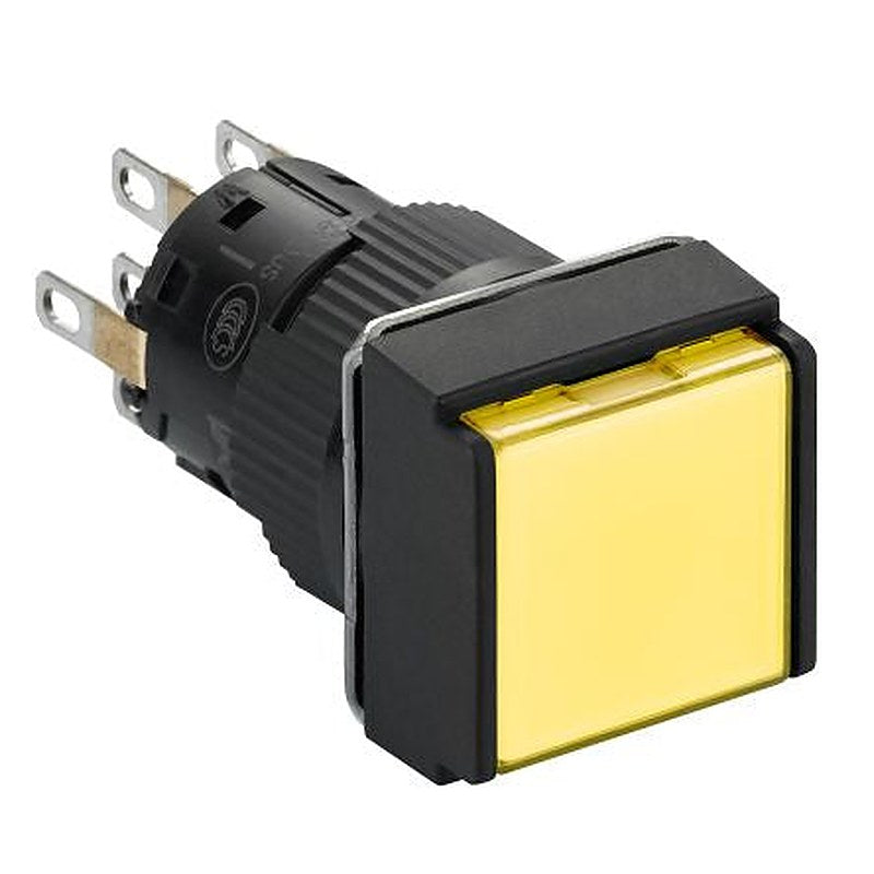 Schneider Electric Harmony Series Illuminated Push Button Switch, Spring Return, Panel, 16 mm Cutout, DPDT, Yellow LED,