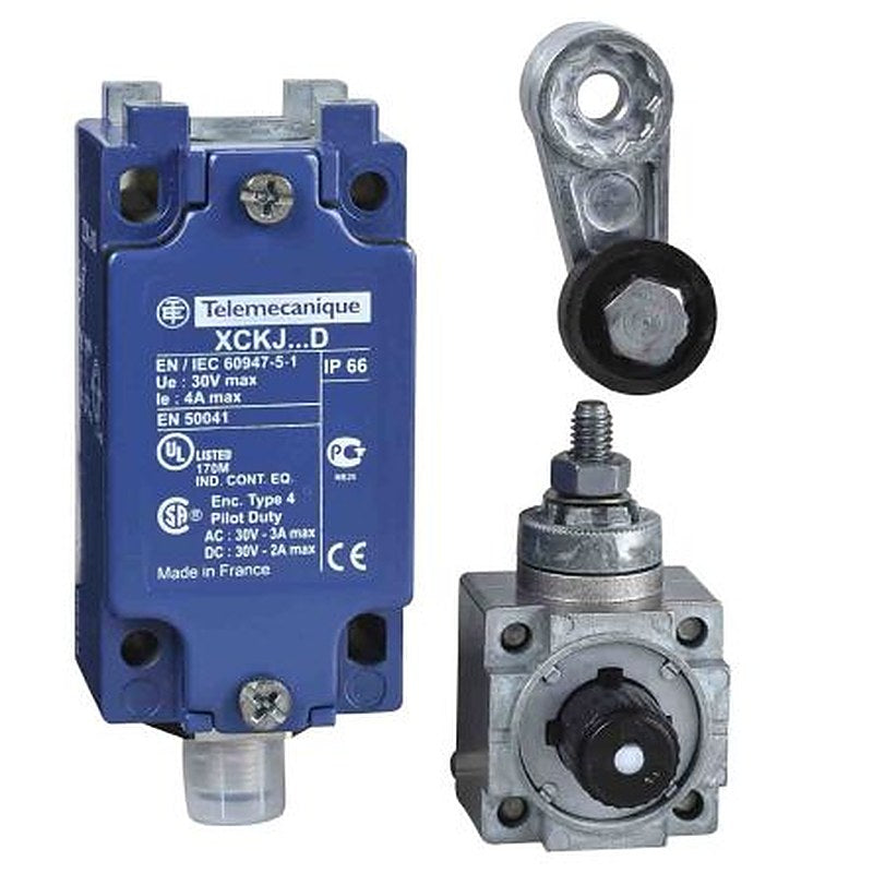 Telemecanique Sensors XCKJ Series Roller Lever Limit Switch, 1 NO/1 NC, IP66, Zinc Zamak Alloy Housing, 50V ac, 3A