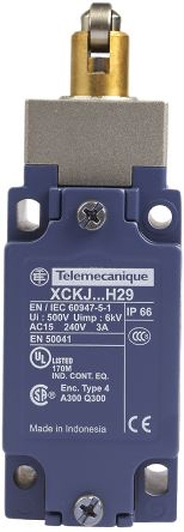Telemecanique Sensors XCKJ Series Roller Plunger Limit Switch, 1 NO/1 NC, IP66, Zamak Housing, 240V ac, 3A