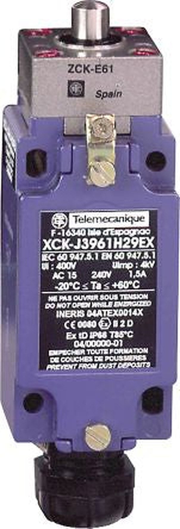Telemecanique Sensors OsiSense ATEX D Series Plunger Limit Switch, 1 NO/2 NC, IP66, Zinc Alloy Housing, 240V ac