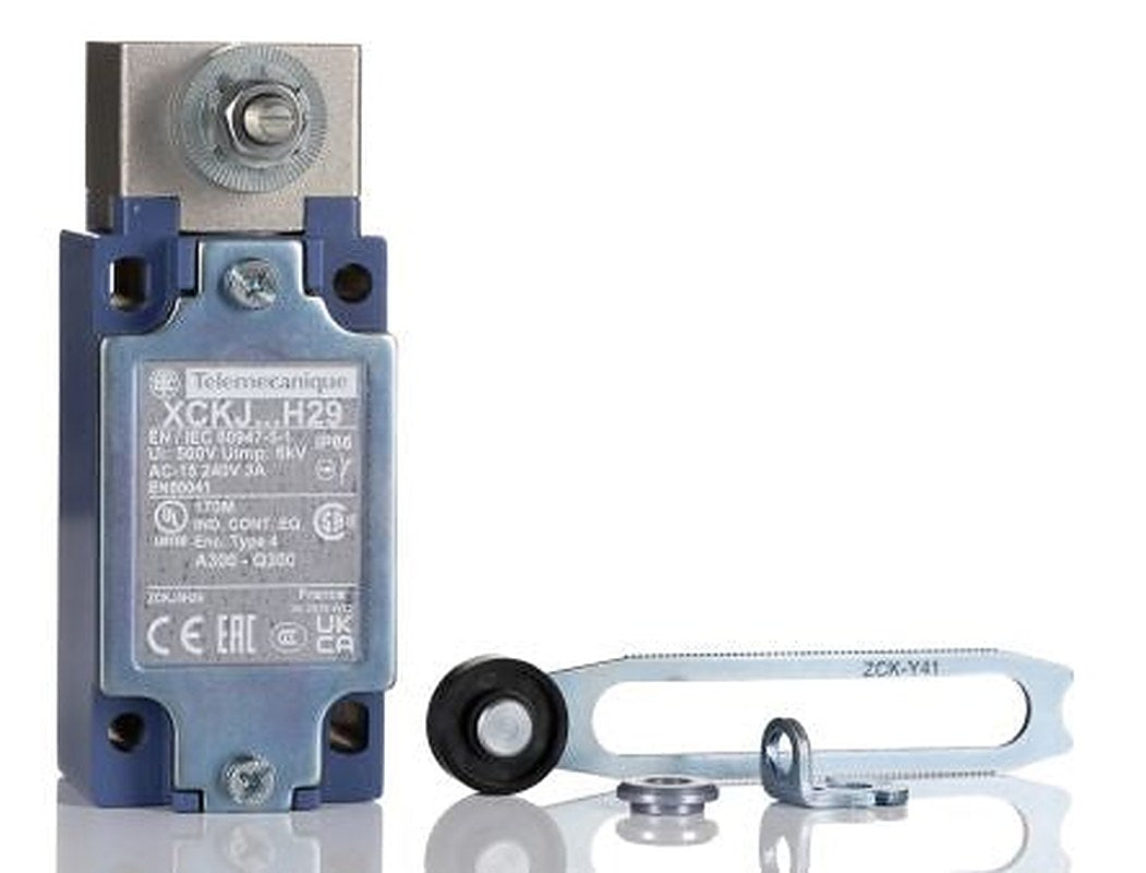 Telemecanique Sensors XCKJ Series Roller Lever Limit Switch, 2P, IP66, Zinc Zamak Alloy Housing, 240V ac, 3A