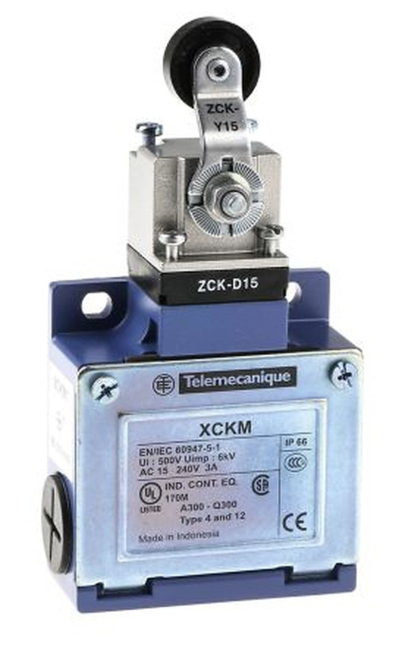 Telemecanique Sensors XCKM Series Roller Lever Limit Switch, 1 NO/1 NC, IP66, Zamak Housing, 240V ac, 3A