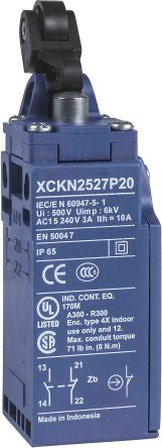 Telemecanique Sensors OsiSense XC Series Roller Plunger Limit Switch, 1 NO/1 NC, IP66, Plastic Housing, 240V ac, 3A