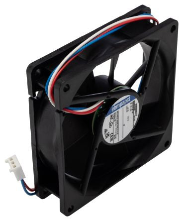 ebm-papst 3400 N Series Axial Fan, 12V dc, 84 m³/h, 2.2 W, 183 mA Max, IP20 92 mm 92mm 25 mm