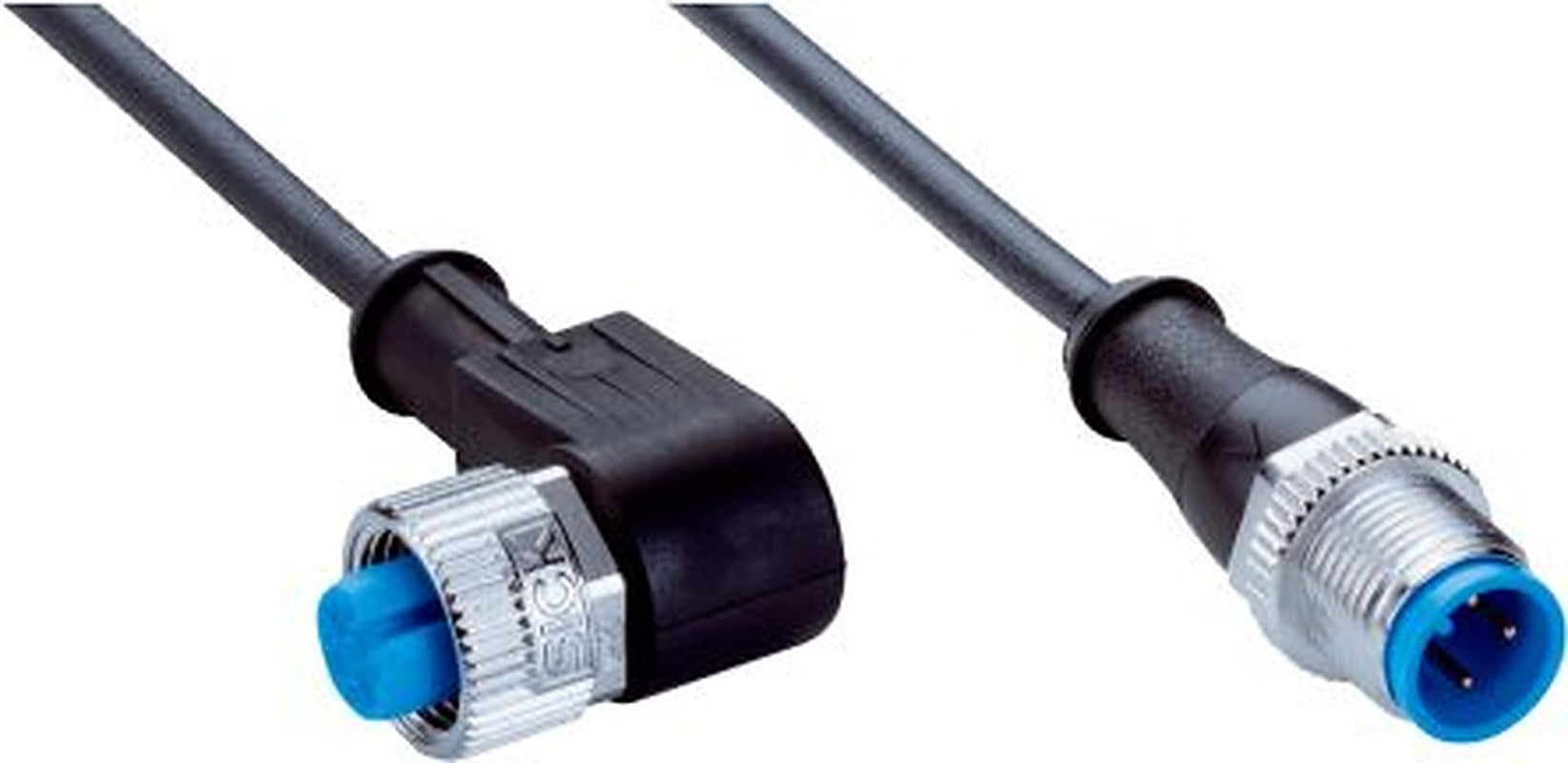 SICK Female 4 way M12, Right Angle to Male 3 way M12, Straight Connector Cable, 2 m