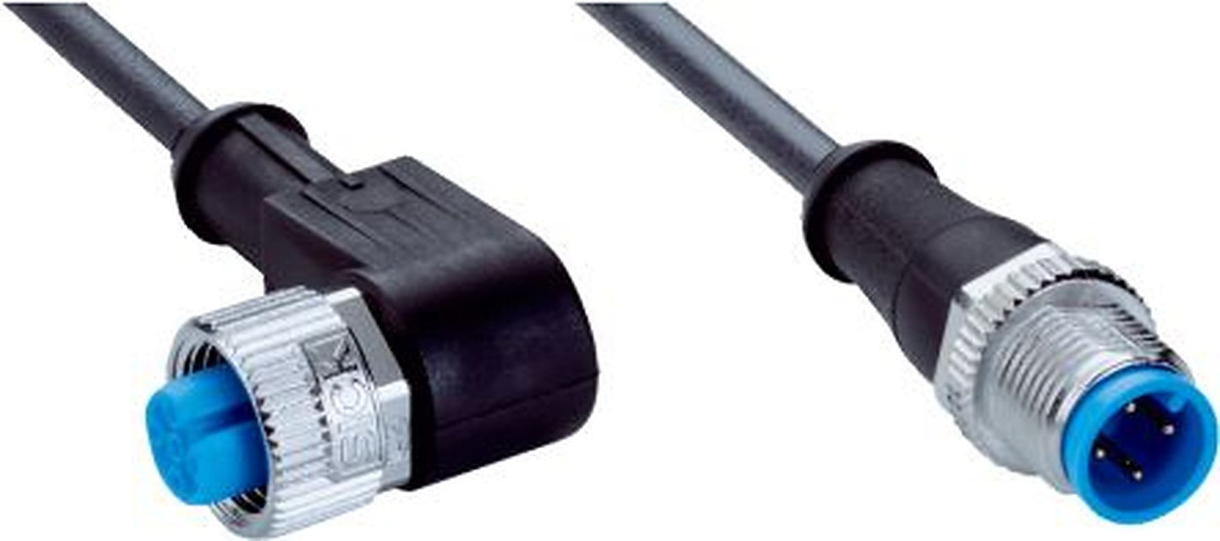 SICK Female 4 way M12, Right Angle to Male 3 way M12, Straight Connector Cable, 10 m