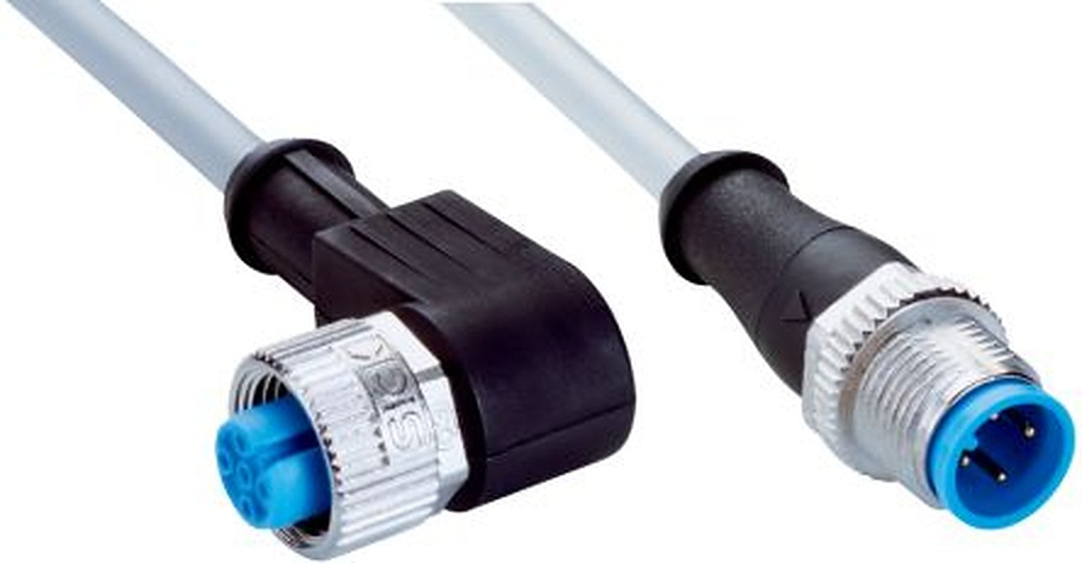 SICK Female 4 way M12, Right Angle to Male 3 way M12, Straight Connector Cable, 600 mm